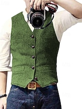 abordables Chaleco de hombre-Hombre Chaleco Vacaciones Fiesta Negocio Moda Casual Primavera Otoño Bolsillo Botones Poliéster Cómodo Color sólido Recto 1 botón Escote en Pico Ajuste regular Plata Negro Champaña Vino Chaleco