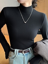 economico Colori solidi-Per donna Felpa Elegante Casual Morbido Colore Puro A Coste Dolcevita Lavorato a maglia Manica Lunga Top Regolari Maglia All&#039;aperto Quotidiano Weekend Nero Bianco Autunno Inverno