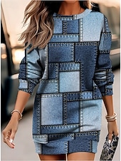 Dam Mini klänning Tröjklänning Skiftklänning party Ledigt Boho Helgdag Utekväll Normal Grafisk Geometrisk Långärmad Rund hals Kungsblå Ljusbrun Blå Himmelsblå Vår Höst Vinter billiga Randig och geometrisk klänning-Dam Mini klänning Tröjklänning Skiftklänning party Ledigt Boho Helgdag Utekväll Normal Grafisk Geometrisk Långärmad Rund hals Kungsblå Ljusbrun Blå Himmelsblå Vår Höst Vinter
