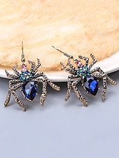 ラインストーンクリスタルのディテールが施された女性用ハロウィンスパイダードロップイヤリング。パーティーやコスプレに最適なヴィンテージゴシックスタイルのステートメントジュエリー。 お買い得  ハロウィンアクセサリー-ラインストーンクリスタルのディテールが施された女性用ハロウィンスパイダードロップイヤリング。パーティーやコスプレに最適なヴィンテージゴシックスタイルのステートメントジュエリー。