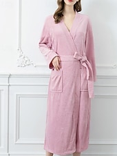 billiga Loungewear till damer-Dam Pyjamas Morgonrock Ledigt Ren färg Ficka Hem Säng Långärmad V-hals Vit Rodnande Rosa Marinblå Blå Grå Höst Vinter Skräddarsydd passform