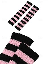 abordables Accessoires de Noël-Gants sans doigts à rayures de Noël pour femmes - tricot doux, rayures rouges et blanches, parfaits pour les fêtes de fin d&#039;année et les festivités hivernales