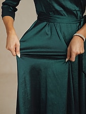 abordables Robe de cocktail-Femmes Robe Maxi Robe de Soirée Élégant ancien Coupe régulière Couleur Unie Manche 3/4 Col en V Vert Emeraude Automne Hiver