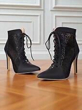 levne Kotníkové boty-Dámské fialové krajkové síťované kotníkové boty s jehlovým podpatkem a bočním zipem – elegantní šněrovací boty na vysokém podpatku na svatbu, ples a formální události