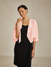  女性用 ゆったりとしたトップス シフォントップス 純色 エレガント 七分袖 アシメントリー クロップトップ 結婚式のゲスト チークピンク 夏 春 秋