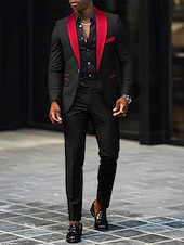 tanie Męskie klasyczne marynarki-Męskie Marynarka + spodnie wizytowe Marynarka Garnitury Biznes Spotkanie towarzyskie Wesele 2 elementy Moda Codzienny Wiosna Jesień Poliester Kolorowy blok Kieszeń Guziki Wygodny Guziki jednorzędowe