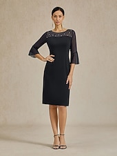 Dam Midiklänning Sheath Dress Elegant Normal Ensfärgat Halvlång ärm Rund hals Svart