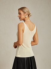 preiswerte Einfacher Tank-Damen Camisole-Tanktop Elegant Party Ärmellos V Ausschnitt Normale Oberteile Hochzeitsgast Party-Abendmode Niete Glitzer Perlenbesetzt Champagner Sommer Frühling Herbst