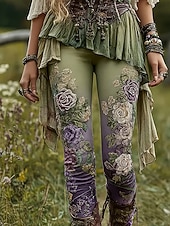preiswerte Blumenmuster-Damen Stoffhosen Leggings Gemütliche Leggings Urlaub Vintage Streetwear Volle Länge Natürliche Taille Blumen Grafik Blume Bestickt Tasche Elastischer Bund Bequem Außenbereich Outdoor Streetwear Urlaub