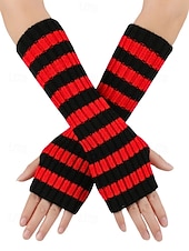 abordables Accessoires de Noël-Gants sans doigts à rayures de Noël pour femmes - tricot doux, rayures rouges et blanches, parfaits pour les fêtes de fin d&#039;année et les festivités hivernales