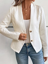 billiga casual jackor-Dam Vardaglig jacka Bekväm Andningsfunktion Jacquard Mode Dagligen Slät Utomhus Ledigt Dagligen Enkelknäppt Kort Kraglös Normal Långärmad Ytterkläder Vit Vår Höst