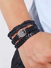 billige Menns smykker-flerlags armbåndsett i ekte skinn for menn – bohemsk perlebesatt livets tre-armbånd for uformelt bruk, fest og reiser