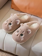 baratos Chinelos de mulher-Pantufas femininas de pelúcia em formato de gato – chinelos peludos e aconchegantes para casa com design fofo de animais para o inverno e conforto doméstico