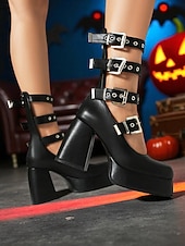 olcso Nőknek-női gótikus punk fekete műlakk platform Mary Jane magassarkú - többcsatos pántos blokkcipők halloweeni jelmezekhez, cosplayhez és esti partikhoz