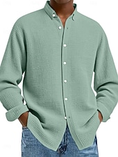 preiswerte Freizeithemden für Herren-Herren Hemd Waffelhemd Freizeithemd Knopfhemd Schwarz Weiß Wein Marineblau Blau Langarm Einfach Revers Lässig Täglich Bekleidung Mode Streetwear