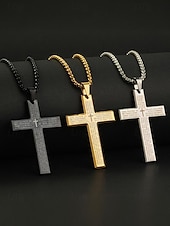 tanie Biżuteria męska-Męski naszyjnik z krzyżem ze stali tytanowej z grawerunkiem modlitwy Pańskiej, łańcuszek z biżuterią religijną dla wyznawców wiary chrześcijańskiej, do noszenia na co dzień i na prezent
