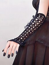 お買い得  ファッションアクセサリー-レディースハロウィンゴシックレースグローブ - パーティー、コスプレ、コスチューム衣装に最適なブラックフィッシュネットフィンガーレスアームウォーマー