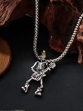 abordables Accesorios de Halloween-Collar con colgante de guitarra y calavera de Halloween para hombre, cadena de metal estilo rock punk, ideal para fiestas, conciertos y vida nocturna.