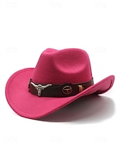 baratos Chapéus Femininos-Chapéu de cowboy masculino com faixa de cabeça de touro – chapéu fedora vintage de feltro com aba larga para rodeio, estilo ao ar livre e presente de Natal