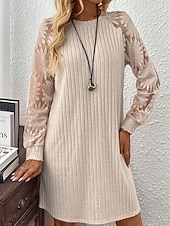 abordables Robes pull-Femmes Mini Robe Robe Décontractée Moderne Extérieur Vacances Quotidien Coupe régulière Uni manche longue Col ras du cou Abricot Printemps Automne