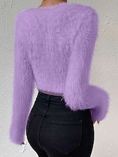 abordables Couleurs unies-Femmes Pull Mode Occasionnel Couleur Unie Côtelé Col en V Tricoté manche longue Hauts Réguliers Tricoter Extérieur Quotidien Week-end Noir Blanche Automne Hiver