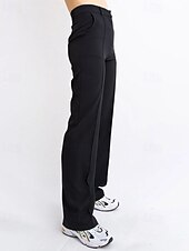 billiga byxor för kvinnor-Dam Kinesiska Rak Streetwear Ledigt Fullängd Medium Midja Slät Ficka Elastisk midja Bekväm Microelastisk Utomhus Semester Dagligen Mörkbrun Ametist Svart Brun Vår Höst Normal