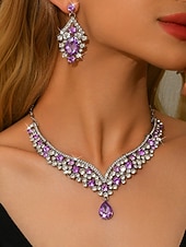 Недорогие Женское ожерелье-Женский комплект из фиолетового ожерелья и серег со стразами — блестящие винтажные украшения для вечеринок в стиле Гэтсби, бальных танцев и официальных вечеров