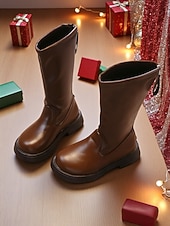 voordelige Kinderlaarzen-Koreaanse idool geïnspireerde popster kostuum schoenen meisjes witte imitatie leren halfhoge laarzen met rits aan de zijkant, comfortabele zool, modieuze performance schoenen voor op het podium, dans