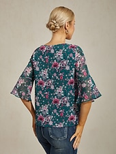 economico camicie, top e camicette-Femminile Floreale Casuale Verde Stampa Manica 3/4 Elegante Il giro Estate Primavera Autunno