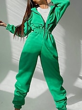 olcso nyaralás jumpsuit-Női Szabályos Jumpsuitek Utcai sikk Színes Hosszú ujj Kapucni Kollázs Cipzár Utca Napi Normál Fehér Arcpír rózsaszín Medence Ősz