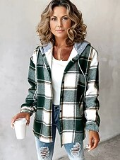 preiswerte Streifen- und geometrische Kapuzenpullover-Damen Kapuzenpullover Druck Fronttasche Grafik Geometrisch Karomuster Vintage Lässig Langarm Mit Kapuze Normale Oberteile Lässig Straße Alltagskleidung Rote Braun Grün Hell Gray Herbst Winter