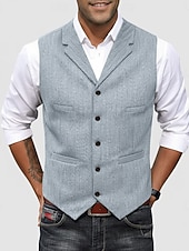 economico Gilet da uomo-Per uomo Gilet in tweed Gilet Formale Matrimonio Vacanza Casuale Vintage Moda Primavera Autunno Tasca Bottoni Poliestere Tweed Confortevole Semplice Spina di Pesce Monopetto Scollo a V Con intaglio