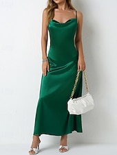 voordelige Eenvoudige jurk-Dames Halflange jurk Satijnen Jurk Feestjurk Cocktail jurk Slipdress Modieus Modern Buiten Avond Feest Feest Normale pasvorm Effen Mouwloos hihnat Lichtgroen Wijn Donkergroen Paars Lente Herfst