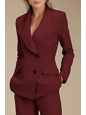 voordelige Damespakken-Dames 2-delige pakken Formeel Bruiloft gast Formele avonden Stretch crêpe Elegant Lange mouw Tot de grond Sjaalrevers Dubbele rij knopen