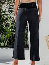 economico Pantaloni a gamba dritta-Per donna Jeans Chinos Dritto Streetwear Casual Lunghezza intera Vita media Semplice Tasca Elastico in vita Confortevole Micro-elastico All&#039;aperto Vacanza Quotidiano Nero Blu Blu chiaro Autunno