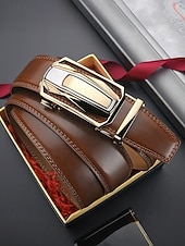 Herrebelte i ekte skinn med bilspenne – luksuriøst automatisk skrallebelte til dress for forretnings-, fritids- og formell bruk billige Belter for menn-Herrebelte i ekte skinn med bilspenne – luksuriøst automatisk skrallebelte til dress for forretnings-, fritids- og formell bruk