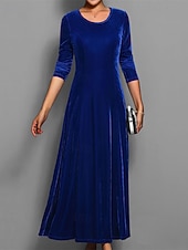 abordables Robe de cocktail-Femmes Robe Longue Maxi Robe Robe en Velours Robe Décontractée Robe de Cocktail Élégant Mode Moderne Quotidien Soirée Week-end Coupe régulière Uni Manche 3/4 Col ras du cou Noir Rouge Bleu Violet