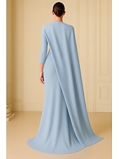 abordables Robes de bal-Robe de soirée fourreau/colonne, cape amovible, élégante, robe de soirée, traîne de mariage, manches 3/4, col haut, crêpe extensible avec fronces, 2025