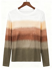 billige Stripe og geometrisk t-skjorte-Dame T skjorte Grafisk Geometrisk Årgang Stilfull Klassisk Langermet Crew-hals Vanlige topper Daglig Trykt mønster Blå Lilla Brun Vår Høst Vinter