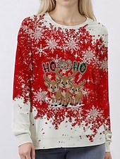 billiga Grafisk butik Sweatshirts &amp; Huvtröjor-Dam Pullover-tröja Huvtröjor Grafisk Jul Ful jul Klassisk Ledigt Festival Långärmad Rund hals Vanliga toppar Ledigt Helgdag Mönster Rubinrött Höst Vinter