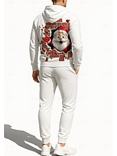 economico Tute da ginnastica-Natale Per uomo Felpa con cappuccio Tuta da Ginnastica Felpa con cappuccio con zip Coulisse Tasche Pantaloni Felpa con Cappuccio Felpa Autunno Bianco Rosso Allenamento in Palestra Casuale