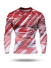 お買い得  ランニングTシャツとタンクトップ-男性用 コンプレッション・シャツ ランニングＴシャツ 3Dプリント 長袖 ベース層 幾何学模様 速乾性 ビデオ圧縮 パワーフレックス 吸汗性 ジムトレーニング アクティブトレーニング 運動 スポーツウェア アクティブウェア レッド