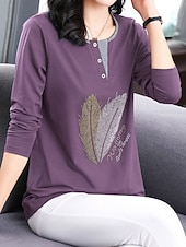 preiswerte Damen Grafik Tops-Damen Bluse Feder Stilvoll Lässig Langarm Rundhalsausschnitt Normale Oberteile Täglich Patchwork Salbeigrün Schwarz Rosa Rote Königsblau Frühling Herbst