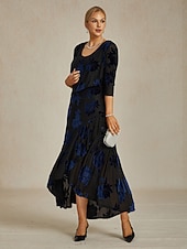 abordables Hauts habillés-Femmes Haussements d&#039;épaules Fleuri Élégant ancien Manche 3/4 Col en V robe demoiselle d honneur Tenue de soirée Soirée bleu marine Automne Hiver