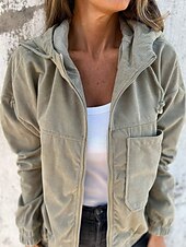 رخيصةأون معاطف ترنش-نسائي جاكيت كاجوال مريح سحاب جيب موضة الحديث الخارج سهل مناسب للخارج كاجوال / يومي عطلة نهاية الاسبوع سحاب عادية مع قبعة عادي كم طويل ملابس خارجية أسود وردي بلاشيهغ كاكي الخريف الشتاء