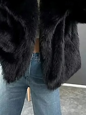 Χαμηλού Κόστους Γούνες &amp; Δέρματα-Γυναικεία Παλτό Faux Fur Διατηρείτε Ζεστό Άνετο Κοντοκομμένο Γούνες &amp; Δέρματα Καθημερινό Σκέτο Δρόμος Αργίες Εξόδου Πάρκο Κανονικό Απορρίπτω Κανονικό Μακρυμάνικο Εξωτερικά ενδύματα Μαύρο