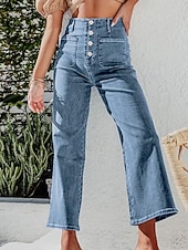 economico Pantaloni a gamba dritta-Per donna Jeans Chinos Dritto Streetwear Casual Lunghezza intera Vita media Semplice Tasca Elastico in vita Confortevole Micro-elastico All&#039;aperto Vacanza Quotidiano Nero Blu Blu chiaro Autunno