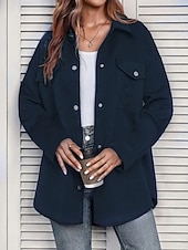 Недорогие повседневные куртки-Жен. Повседневная куртка Удобный Дышащий Карман Пуговицы На каждый день Полотняное плетение Отпуск Для улицы Повседневные На каждый день Однобортный крой Длинная Отложной Свободное облегание