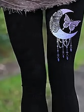 お買い得  -女性用 バイキング チノパン レギンス 心地よいレギンス 旅行度假风 ベーシック カジュアル 全長 ハイウエスト バタフライ MOON プリント 保温 快適 伸縮性あり カジュアル 日常 ストリート ブラック 秋 冬 スリムフィット