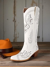 levne Cowboy &amp; Western Boots-Dámské vyšívané kovbojské kozačky do poloviny lýtek s blokovým podpatkem, boty ve westernovém stylu na večírky a festivaly